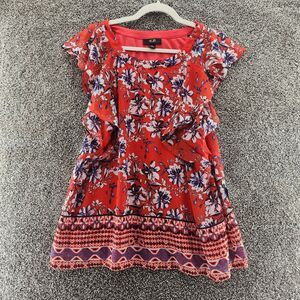 AGB Large Multicolor Red Blue Floral NWT Short Sleeve Blouse